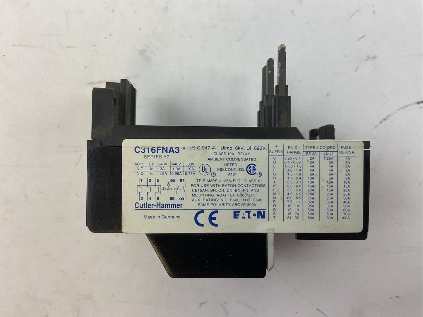 CUTLER HAMMER C316FNA3* OVERLOAD RELAY 6-8.5A