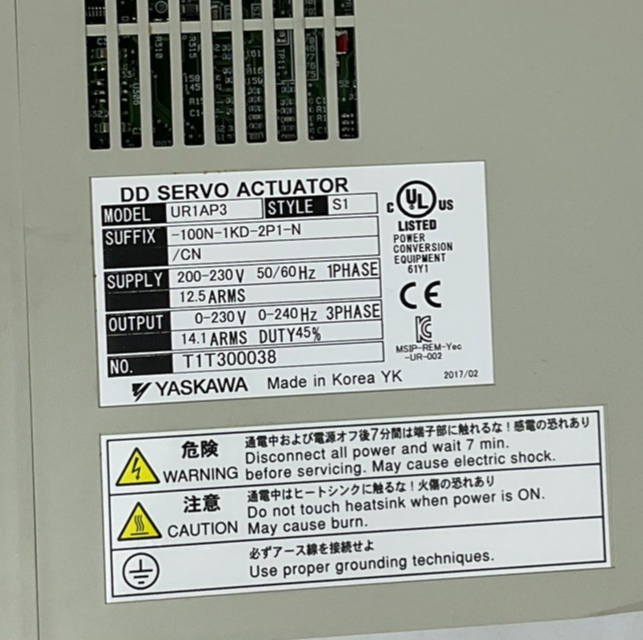 YASKAWA UR1AP3-100N-1KD-2P1-N/CN  DD SERVO ACTUATOR 230V 240HZ