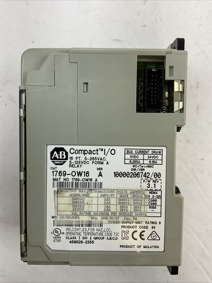 ALLEN BRADLEY 1769-OW16 SER A F/W REV 3.1 DIR/VER 10000206742/00 16PT 5-265VAC
