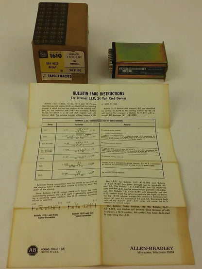 ALLEN BRADLEY, 1610-T0420SX589, SER. A, DRY REED RELAY, 24VDC, 1A, 15VA, NEW
