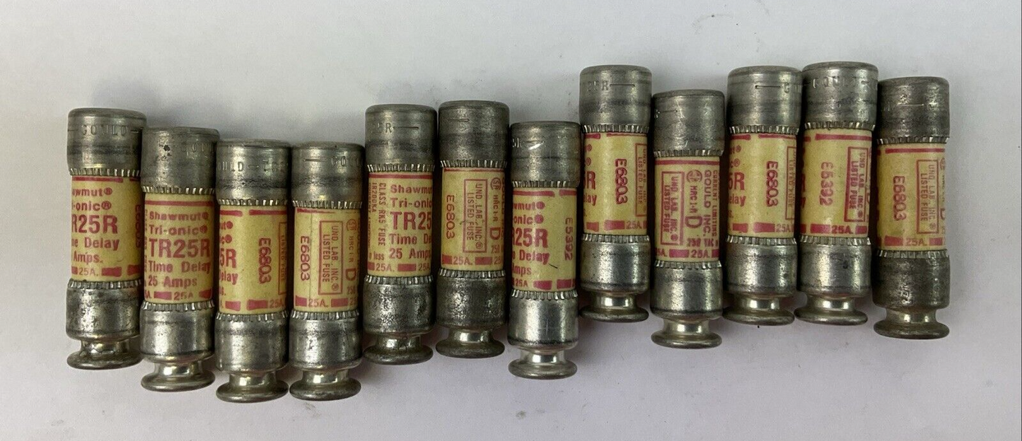 SHAWMUT TR25R TRI-ONIC TIME DELAY CLASS RK5 FUSE 25AMP 250VAC (LOT OF 12)