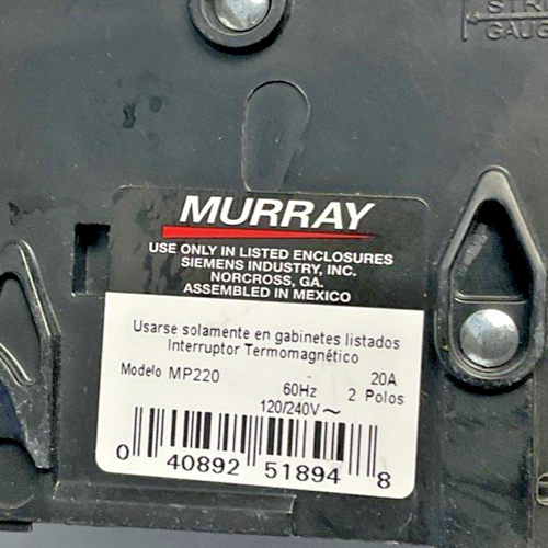 MURRAY MP220 CIRCUIT BREAKER 20A 2POLES 60HZ 240VAC****LOTOF3****