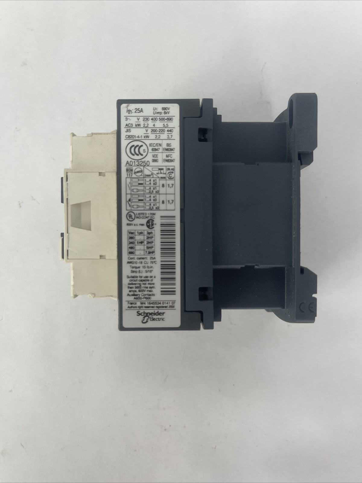 TELEMECANIQUE/ SCHNEIDER ELEC LC1D09 CONTACTOR 25A 600VAC 7.5HP COIL 24V 50/60HZ