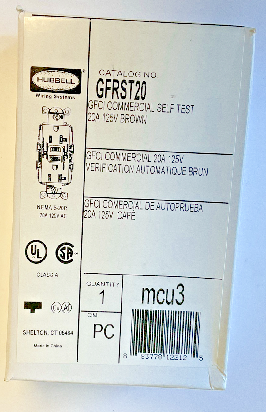 HUBBELL GFRST20 COMMERCIAL RECEPTACLE 20A 125V GFCI