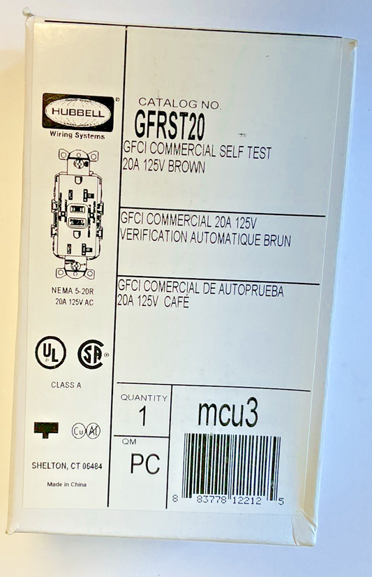 HUBBELL GFRST20 COMMERCIAL RECEPTACLE 20A 125V GFCI