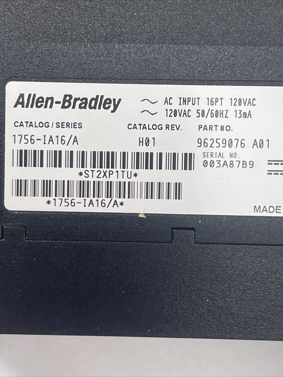 ALLEN BRADLEY 1756-IA16 SER A CATALOG REV H01 F/W REV 3.2 AC INPUT 16PT 120VAC