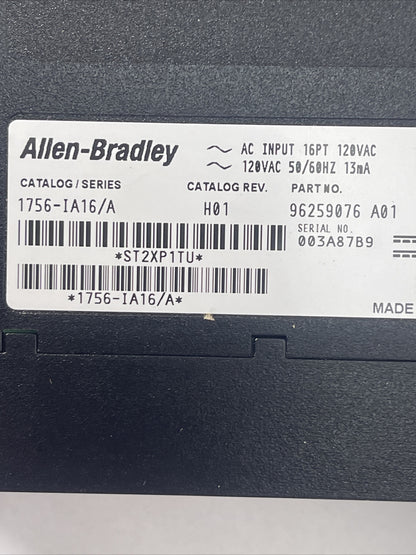 ALLEN BRADLEY 1756-IA16 SER A CATALOG REV H01 F/W REV 3.2 AC INPUT 16PT 120VAC