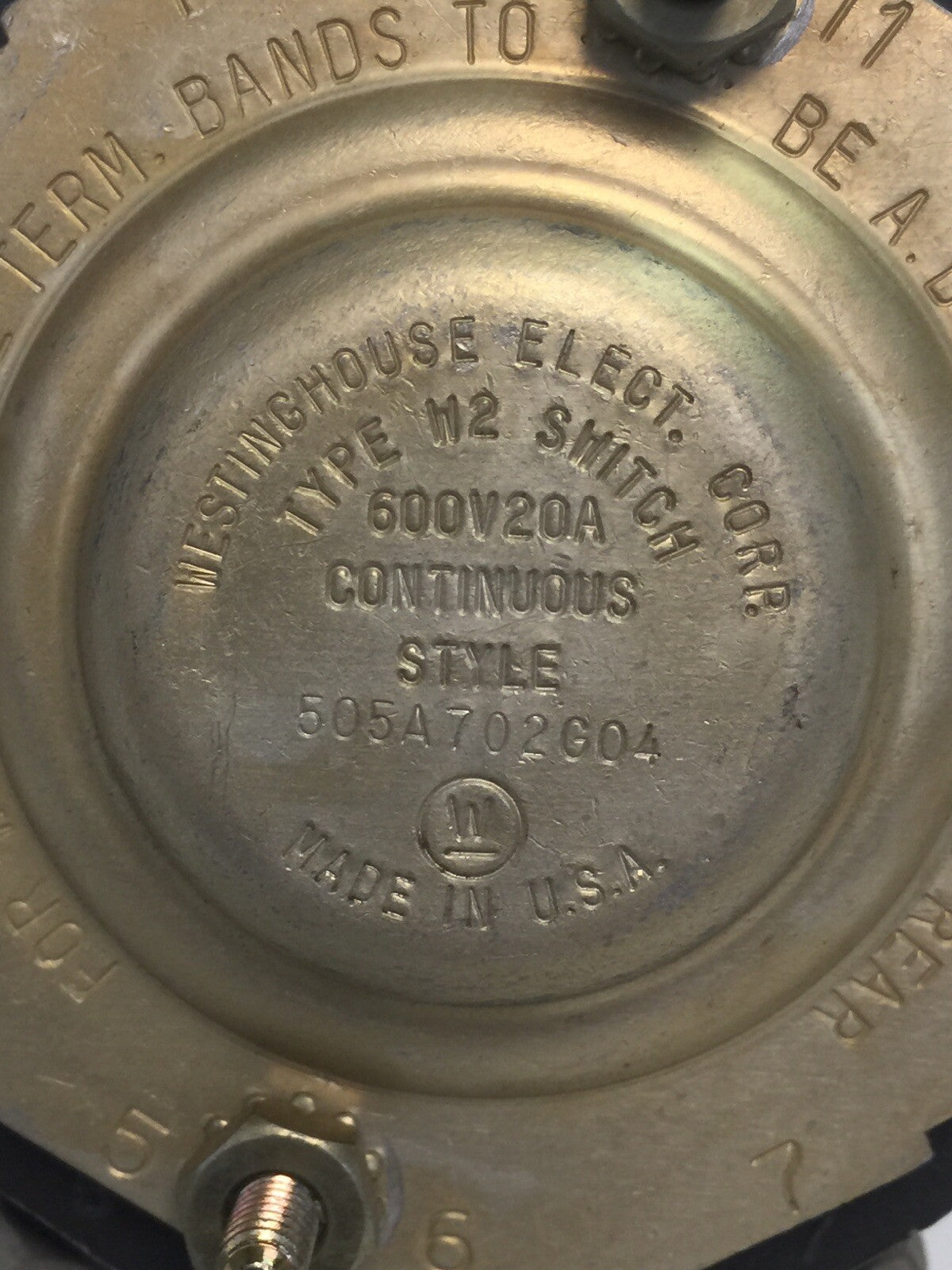 WESTINGHOUSE 505A702G04 TYPE W2 SWITCH 600V 20A ROTARY SWITCH NO HANDLE