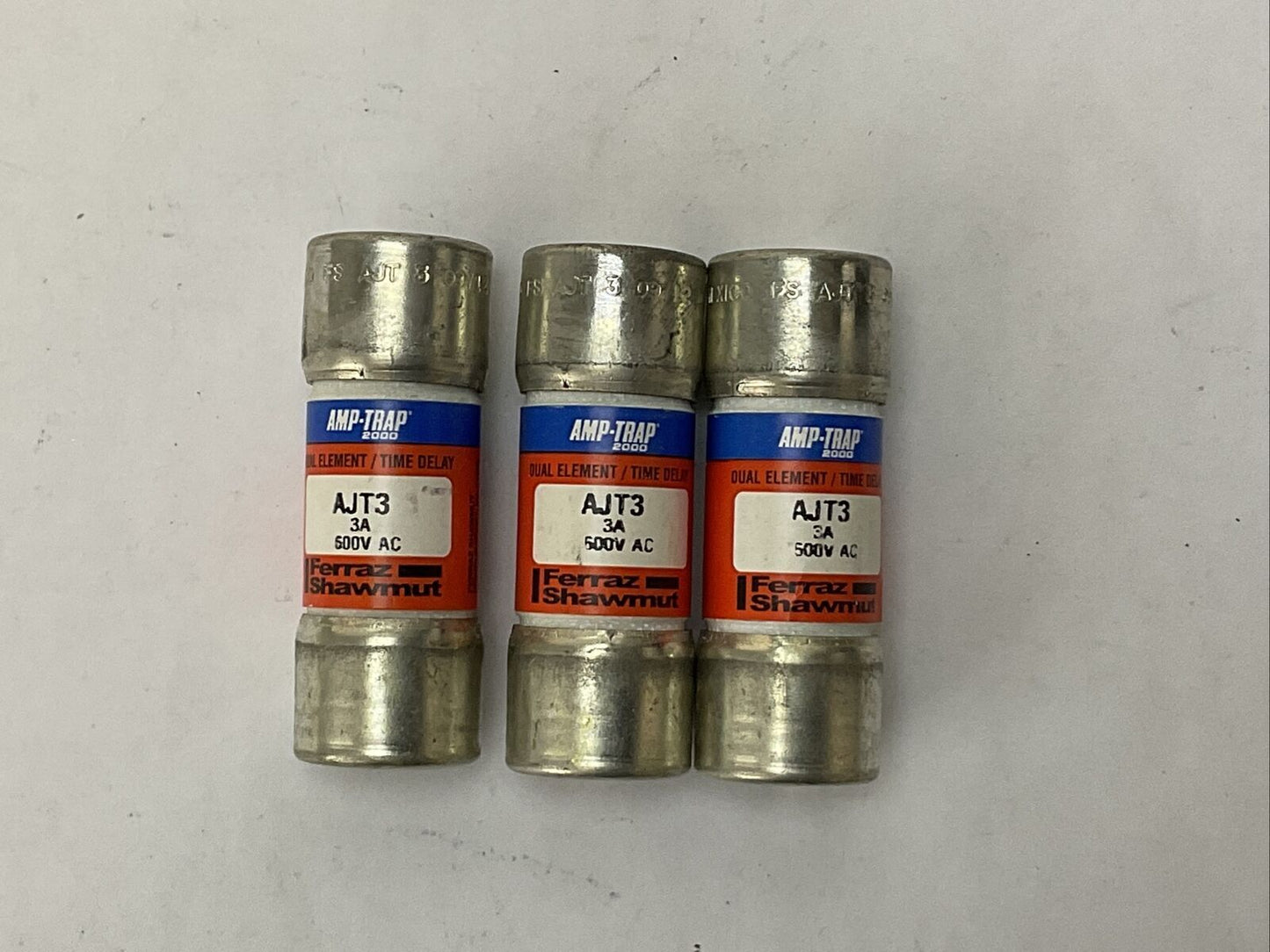 FERRAZ SHAWMUT AJT3 AMP-TRAP 2000 3A 600VAC DUAL ELEMENT TIME DELAY (LOT OF 3)
