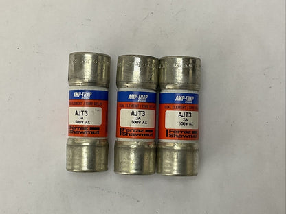 FERRAZ SHAWMUT AJT3 AMP-TRAP 2000 3A 600VAC DUAL ELEMENT TIME DELAY (LOT OF 3)