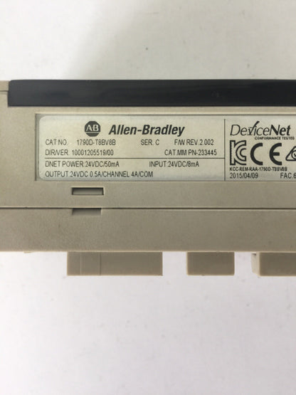 ALLEN BRADLEY 1790D-T8BV8B COMPACT BLOCK LDX SER C F/W REV 2.002 24VDC 0.5A 8