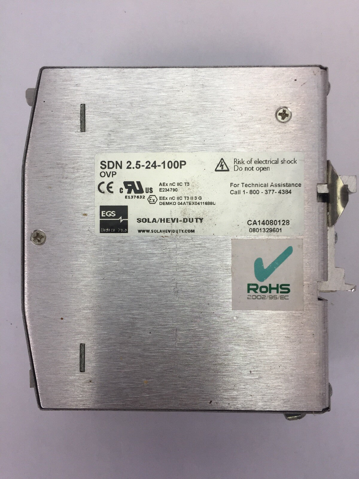 SOLA SDN 2.5-24-100P POWER SUPPLY 115/230 VAC 1.3-0.7 AMP 50/60 Hz 24VDC 2.5 AMP
