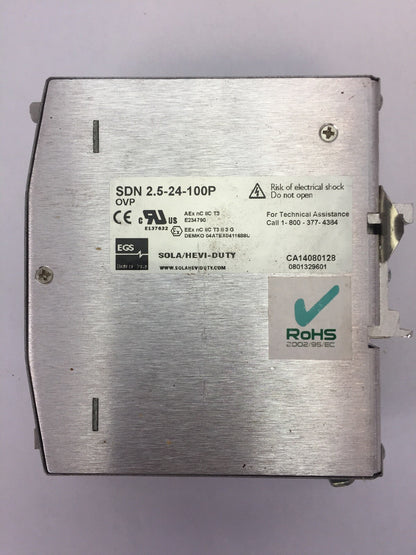 SOLA SDN 2.5-24-100P POWER SUPPLY 115/230 VAC 1.3-0.7 AMP 50/60 Hz 24VDC 2.5 AMP