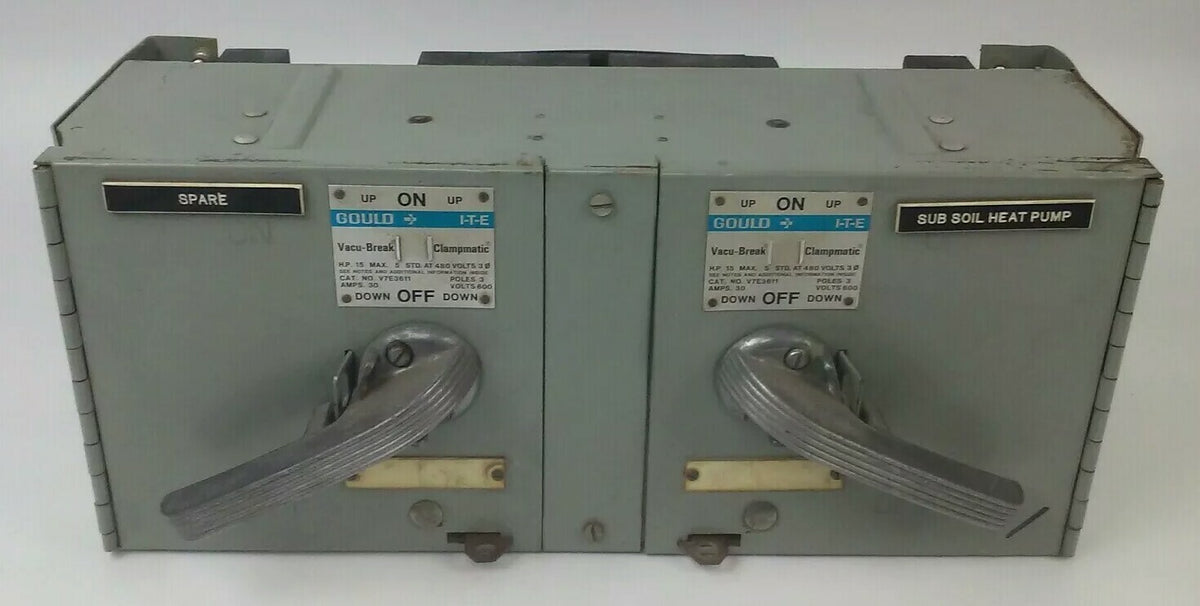 GOULD ITE V7E3611 TWIN VACU BREAK CLAMPMATIC 3P 30A 600V 15HP W/HARDWARE