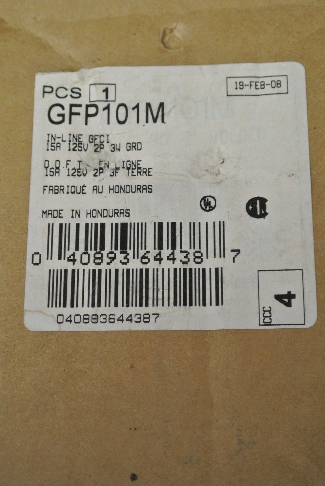 COOPER GFP101M IN-LINE GFCI / 15A / 125V / 2P / 3W GRD / NEW SURPLUS