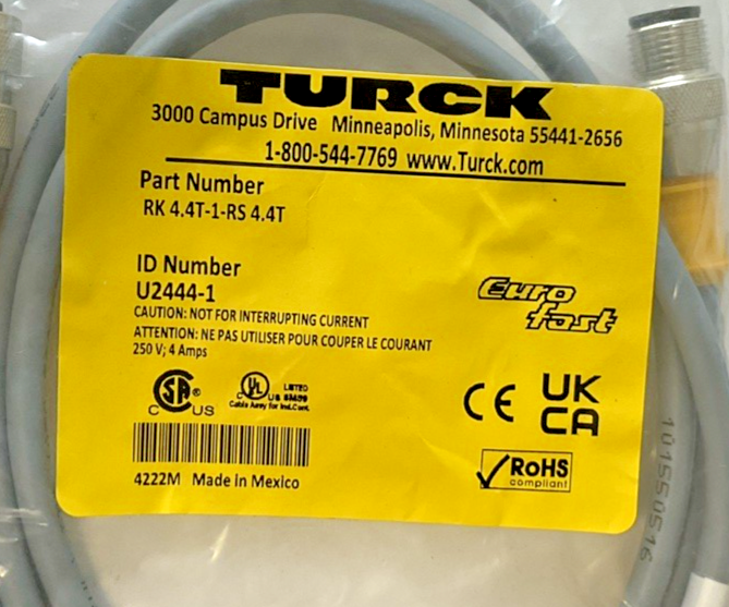 TURCK RK 4.4T-1-RS 4.4T CONNECTION CABLE 250V 4A ***LOTOF2***