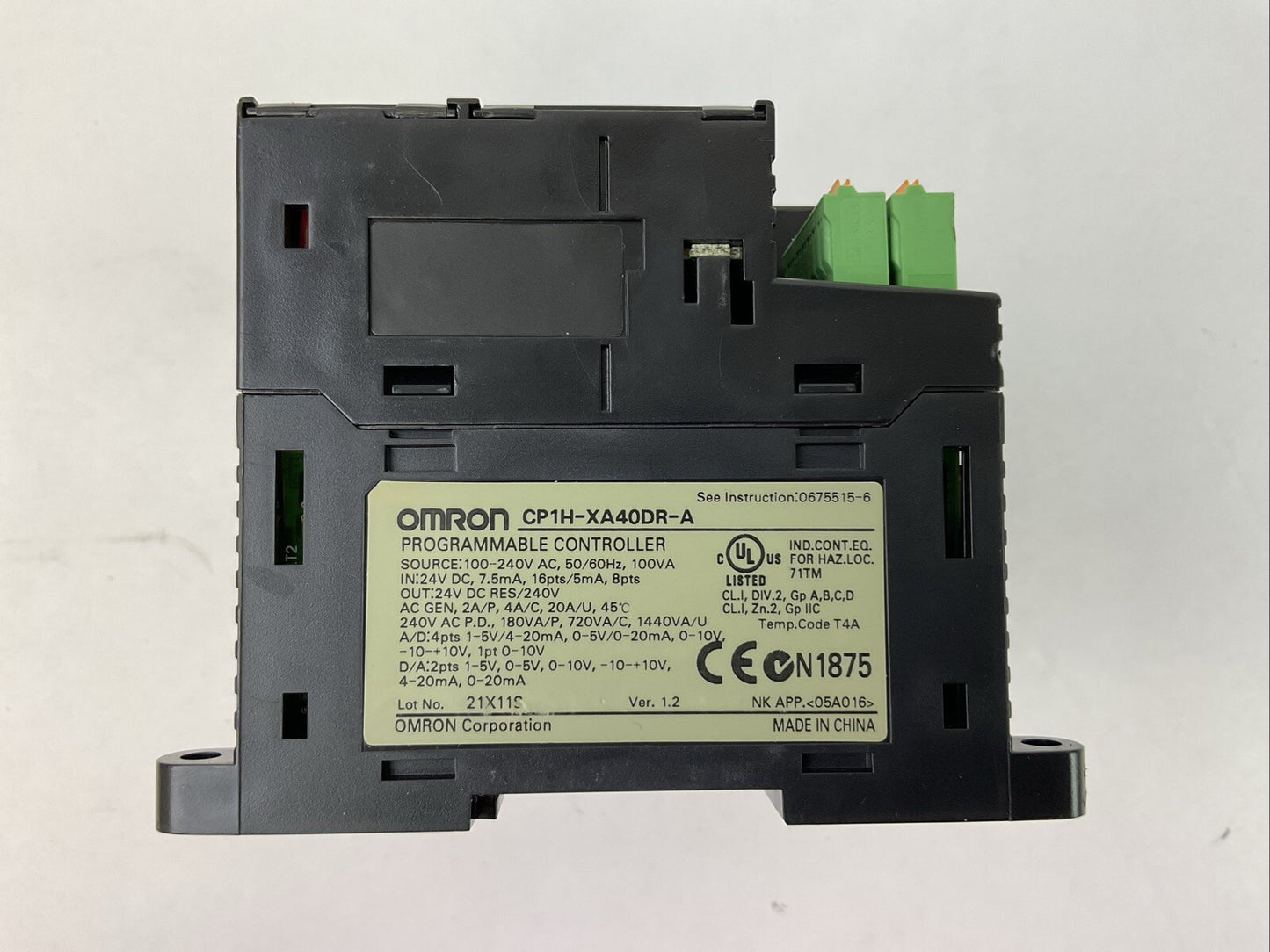 OMRON CP1H-XA40DR-A PROGRAMMABLE CONTROLLER VER 1.2 SOURCE 100-240VAC OUT 24VDC