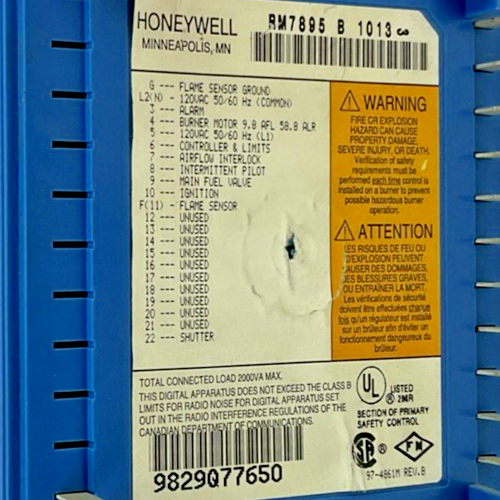 HONEYWELL RM7895B1013 BURNER CONTROL REV.B 120VAC 50/60HZ 9.8AFL 58.8ALR