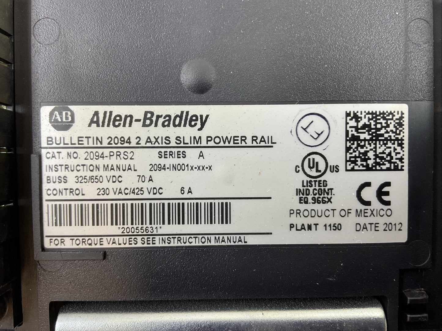 ALLEN BRADLEY 2094-PRS2 SER A 2 AXIS SLIM POWER RAIL 230VAC 425VDC 6A