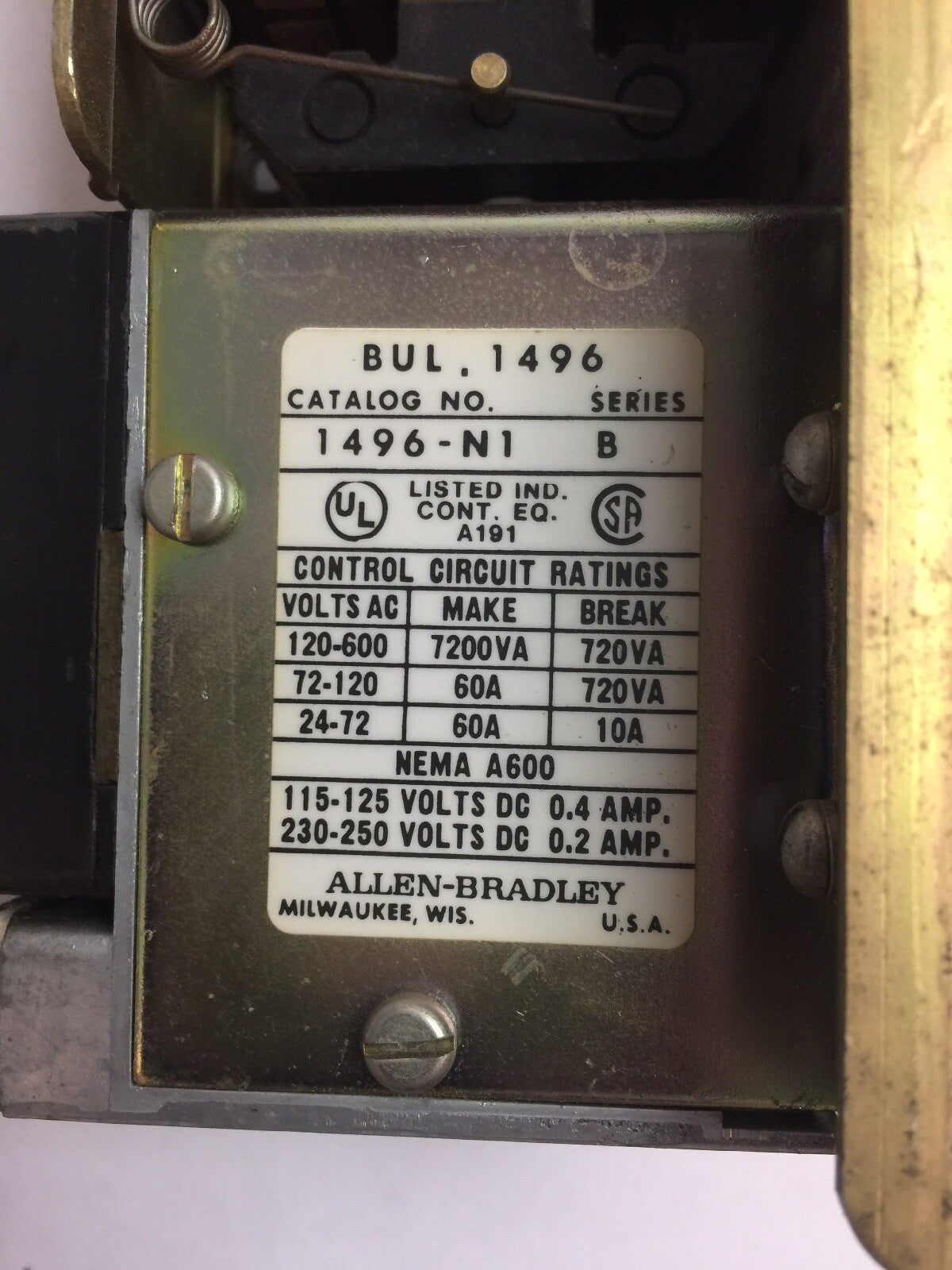 ALLEN BRADLEY 849 AB PNEUMATIC TIMING RELAY 1496-N1 SER B 600VAC 230-250VDC 0.2A