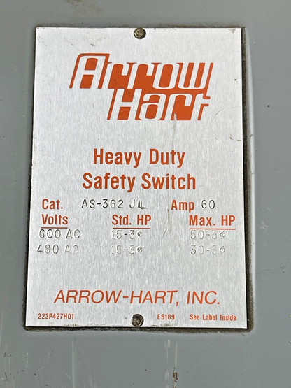 ARROW-HART - AS362 JL - SAFETY SWITCH - 100 A, 600 VAC