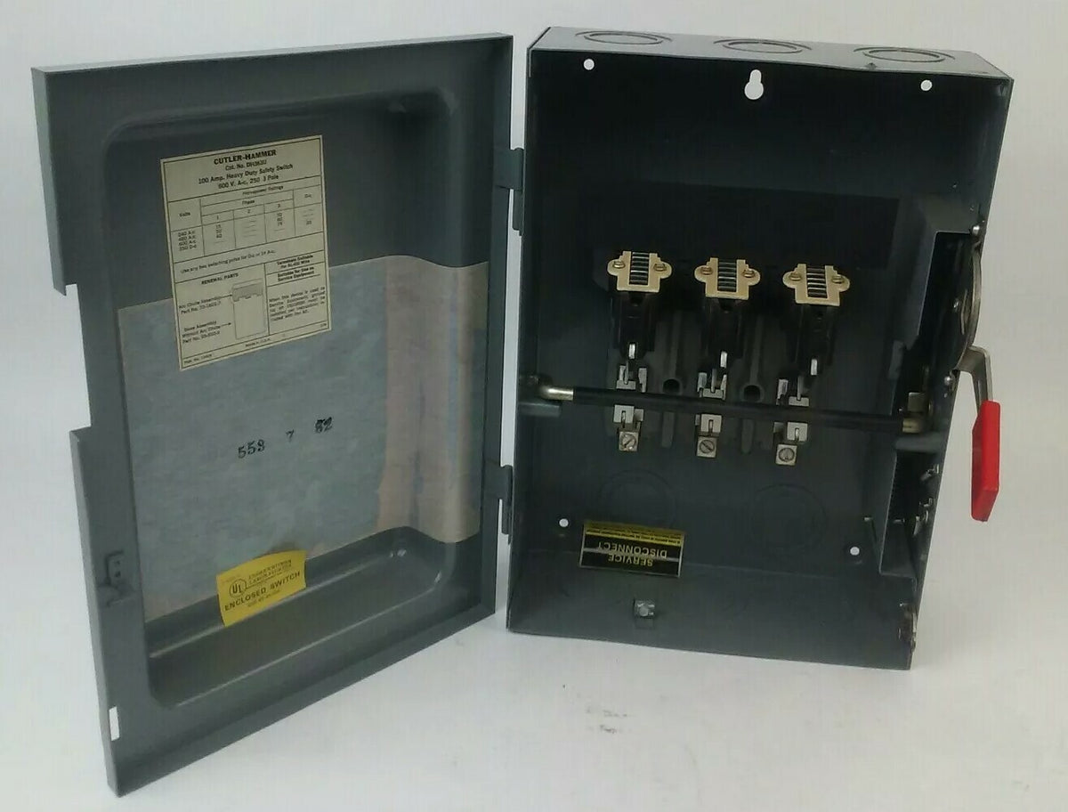 CUTLER HAMMER DH363U NON FUSIBLE H.D. SAFETY SWITCH 3P 100A 600VAC/250VDC 75HP