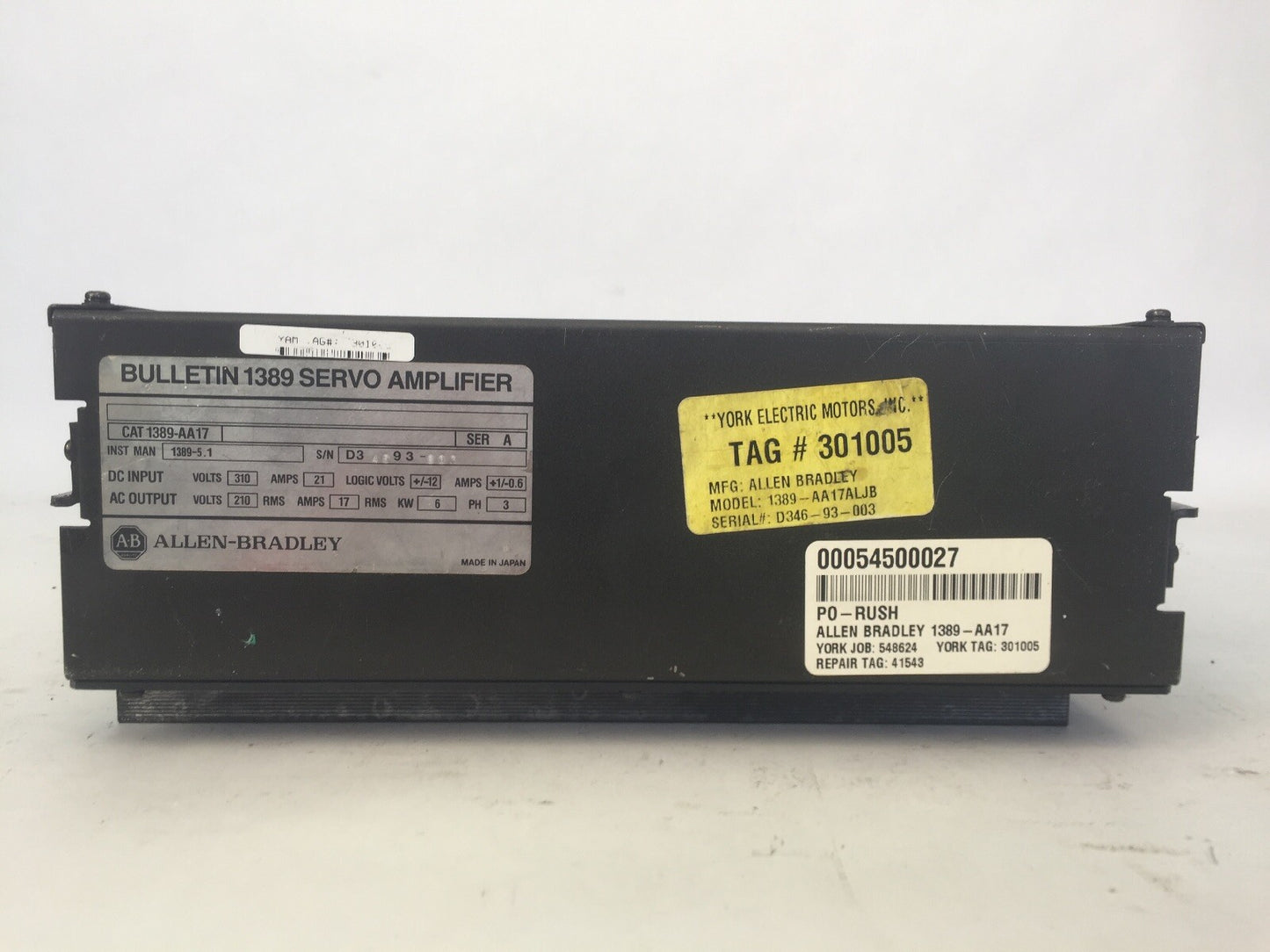 ALLEN BRADLEY 1389-AA17 SERVO AMPLIFIER SER A INPUT 310VDC 21A OUTPUT 210VAC 17A