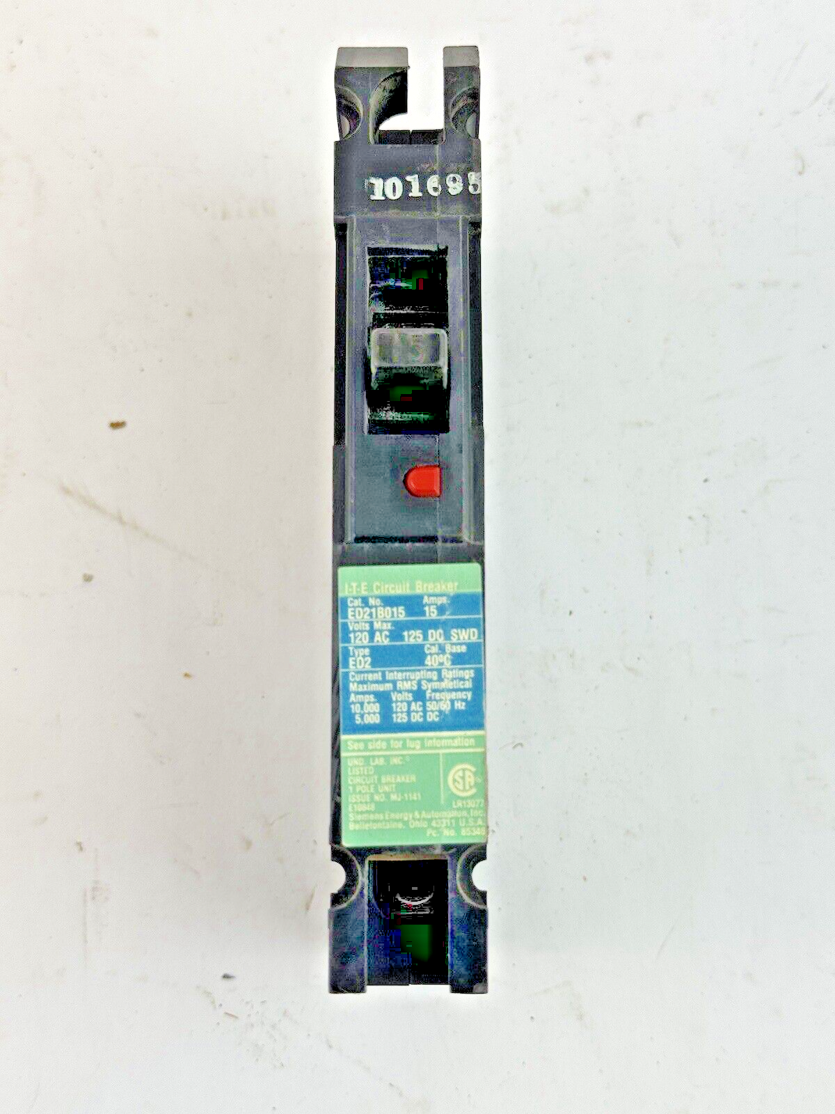 SIEMENS / ITE - ED21B015 - MOLDED CASE CIRCUIT BREAKER - 1 POLE, 15A, 120 VAC