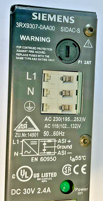 SIEMENS 3RX9307-0AA00 POWER SUPPLY SIDAC-S 2.4A 30VDC 50-60HZ
