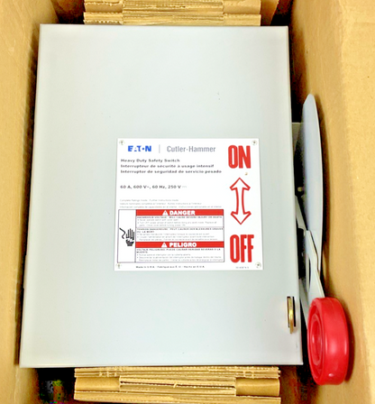 CUTLER HAMMER DH362UGK-RS HEAVY DUTY SAFETY SWITCH 60A 600V 3P NON FUSIBLE TYPE1
