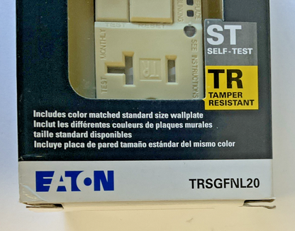 EATON TRSGFNL20 SELF-TEST RECEPTACLE W/NIGHTLIGHT 20A 125VAC