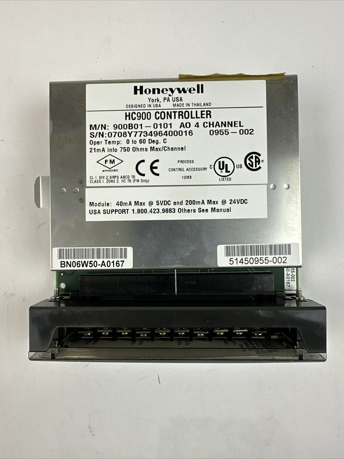 HONEYWELL 900B01-0101 ANALOG OUTPUT 4 CHANNEL MODULE 40mA @ 5VDC 200mA @ 24VDC