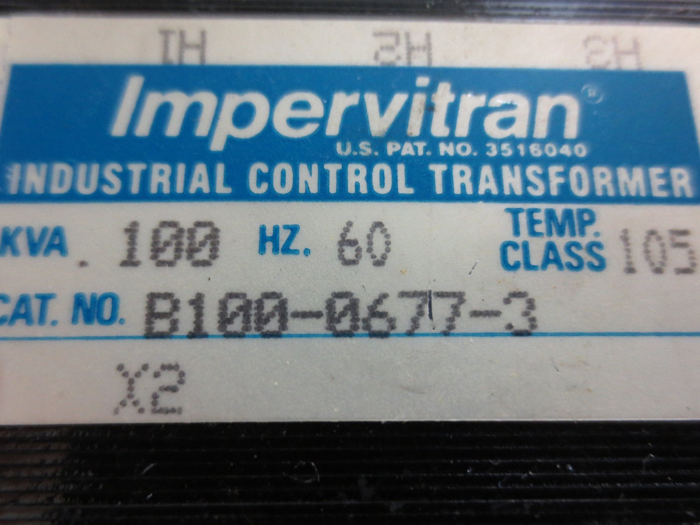 IMPERVITRAN B100-0677-3 CONTROL TRANSFORMER 277/208V-- 120V, .100KVA