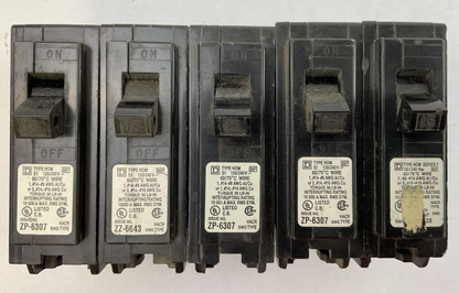 SQUARE D HOM115 CIRCUIT BREAKER 1POLE 15AMP 120/240VAC SERIES 1 (LOT OF 5)