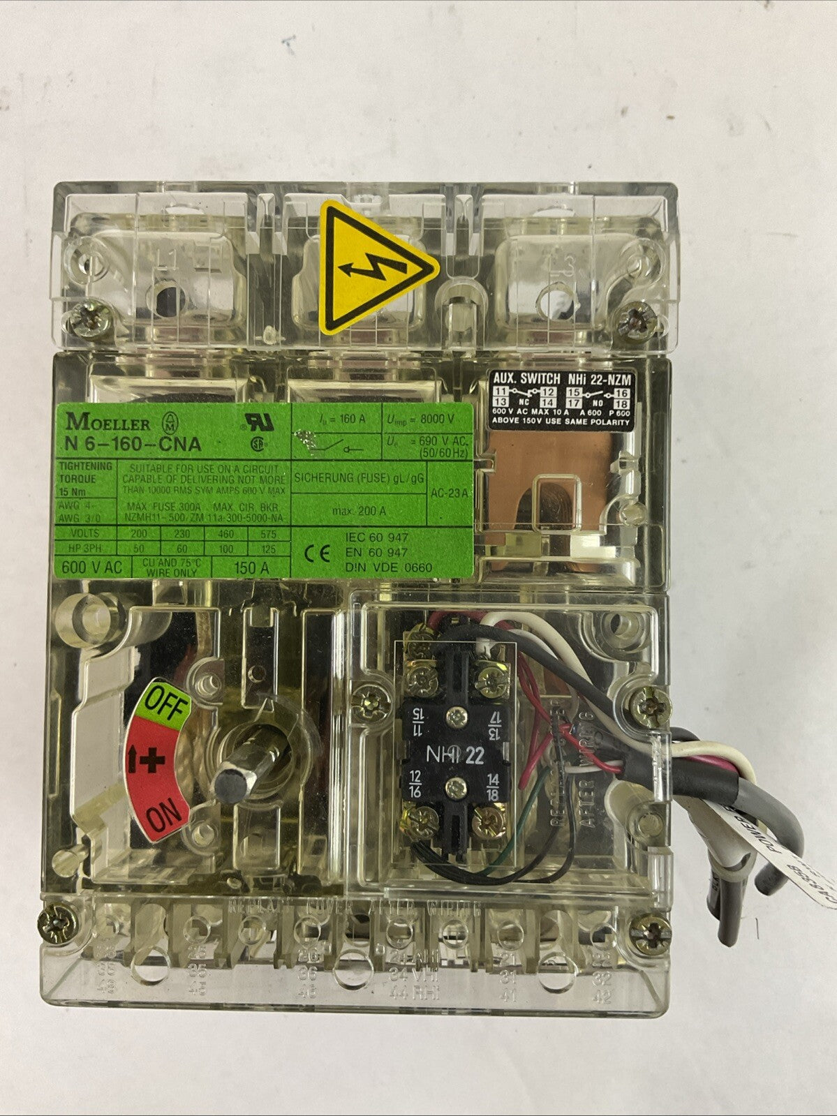 MOELLER N 6-160-CNA CIRCUIT BREAKER 600VAC 150A 3PH 125HP NHI22-NZM