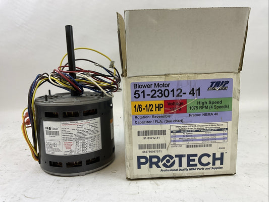 PROTECH 51-23012-41 BLOWER MOTOR 115V 60HZ 5.8A 1075RPM 4 SPEEDS 1PH 1/6-1/2HP