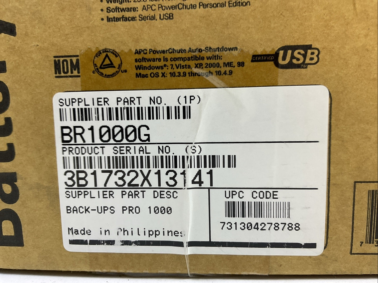 APC BR1000G POWER-SAVING BATTERY BACKUP OUTPUT CAPACITY 1000VA / 600WATTS