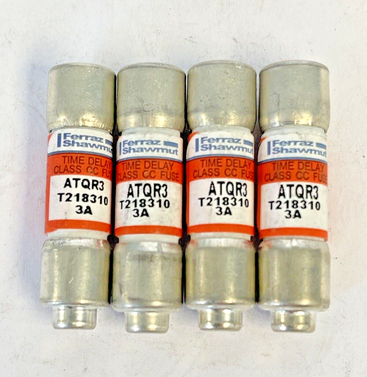 FERRAZ SHAWMUT *LOT OF 4* - ATQR3 - 3AMP, 600 VAC, TIME-DELAY, CLASS CC FUSES