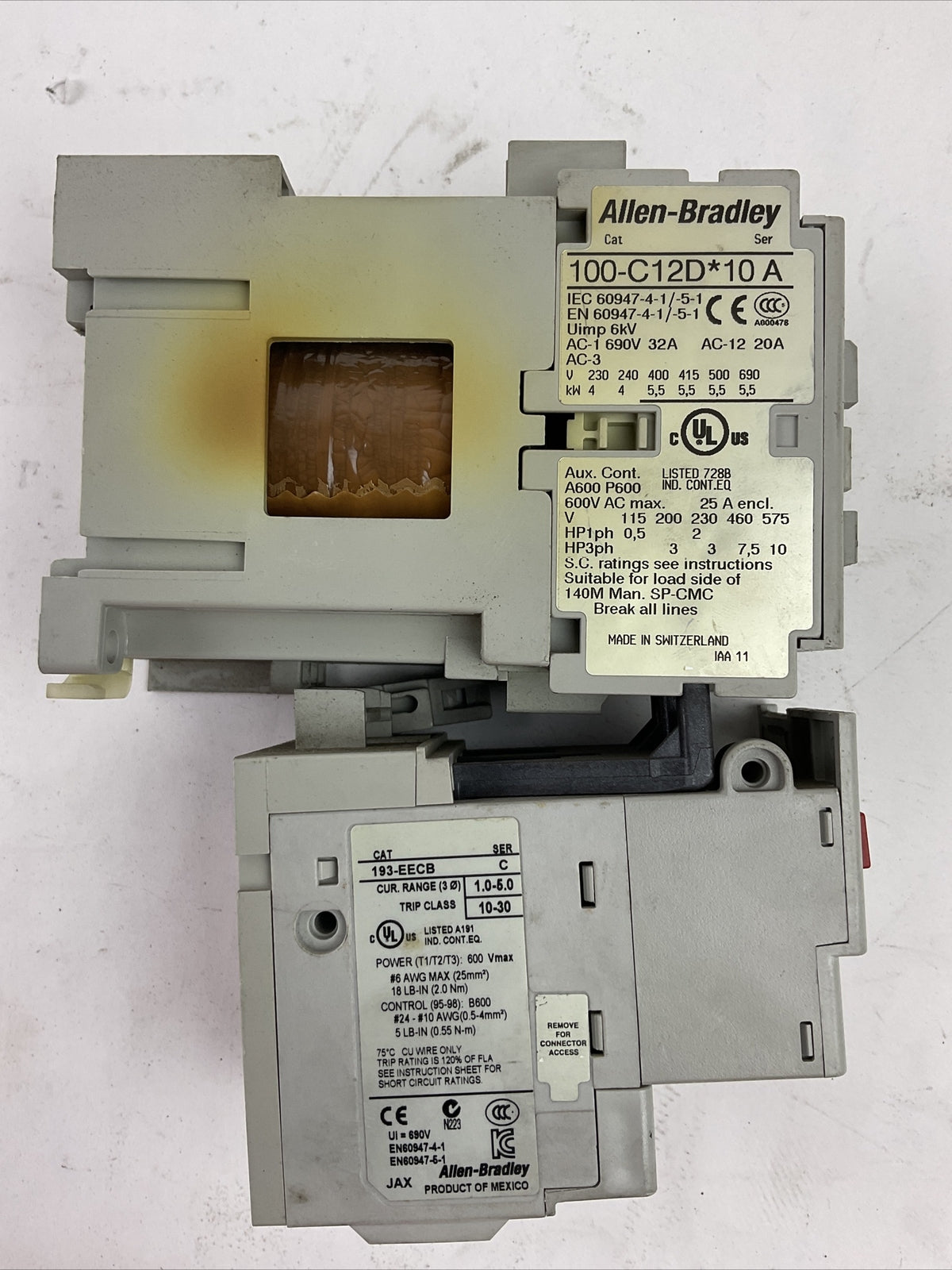 ALLEN BRADLEY STARTER (100-C12D*10 COIL 24VDC + 193-EECB 1.0-5.0A)