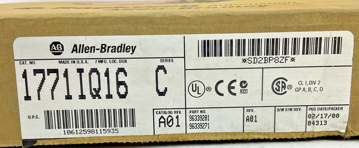 ALLEN BRADLEY 1771-IQ16 INPUT MODULE CAT.REV.A01 REV.A01 SER.C 5VDC