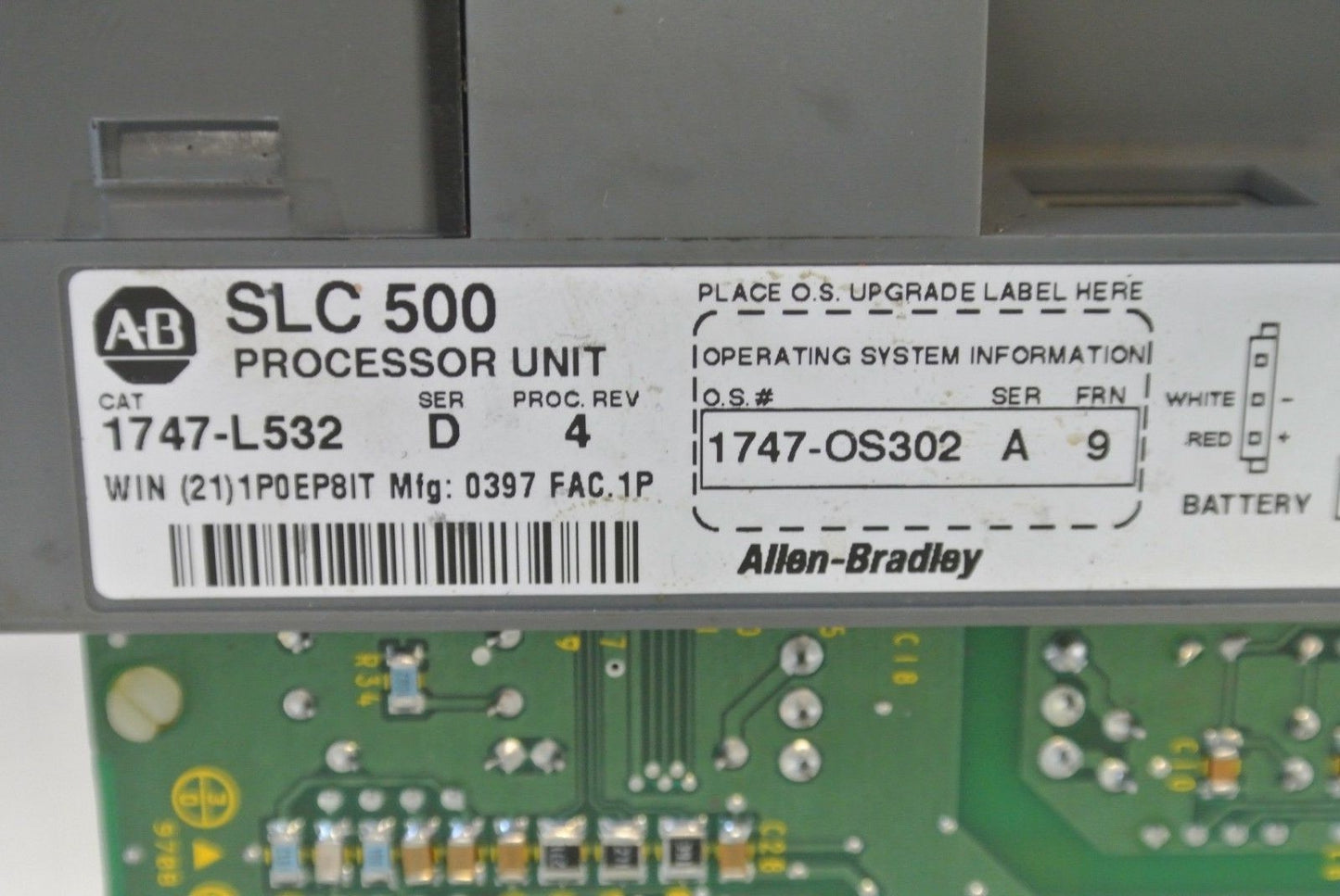 ALLEN-BRADLEY 1747-L532 SLC500 PROCESSOR UNIT - Ser. D, Proc. Rev. 4 - w/ KEY