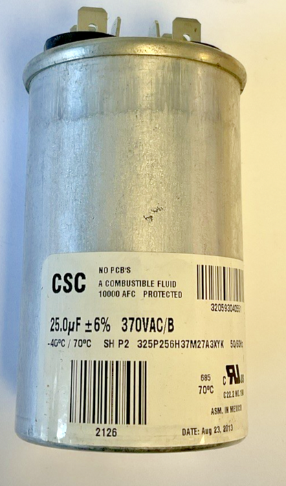 CSC 325P256H37M27A3XYK CAPACITOR 25.0UF 370VAC/B 50/60HZ