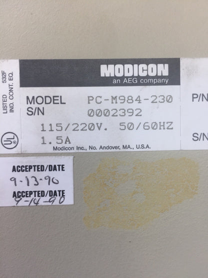 AEG MODICON PC-M984-230 PROGRAMMABLE CONTROLLER 115/220V 50/60HZ 1.5A
