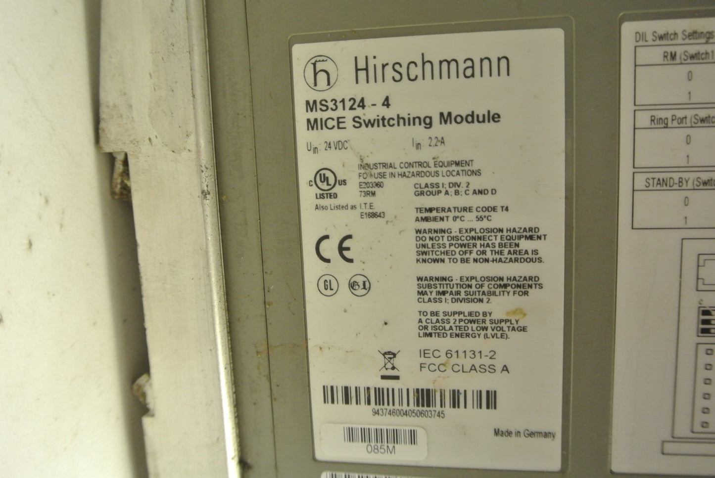 HIRSCHMANN MM2-4TX1 CLASS 1 4-PORT MICE MEDIA MODULE (21 pcs) + MS3124-4 (4pcs)