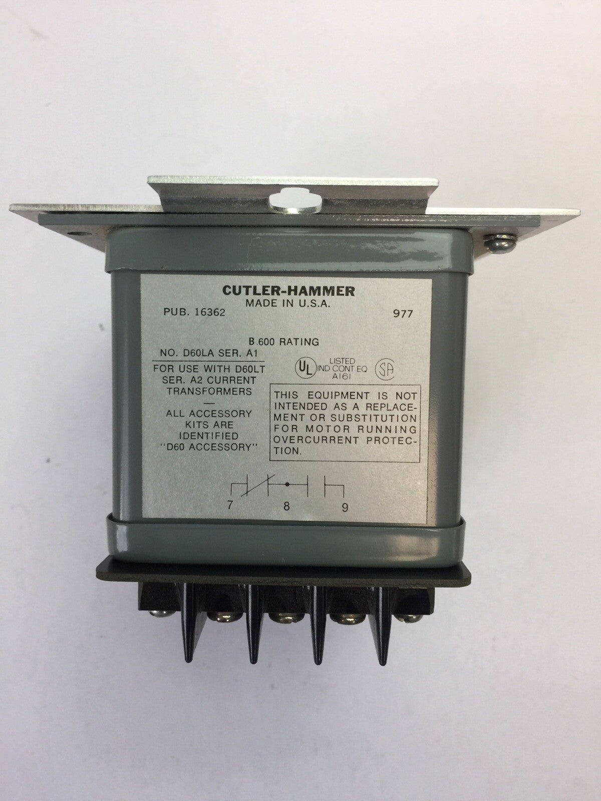 CUTLER HAMMER D60LA0 ADJUSTABLE CURRENT RELAY TRANSFORMER D60LT4 600V 6-54A