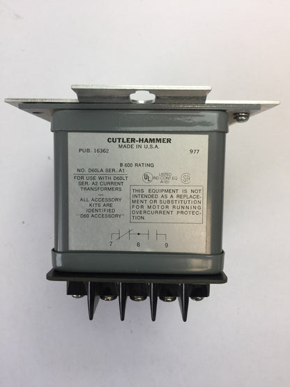 CUTLER HAMMER D60LA0 ADJUSTABLE CURRENT RELAY TRANSFORMER D60LT4 600V 6-54A
