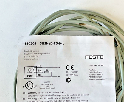 FESTO SIEN-4B-PS-K-L PROXIMITY SENSOR 30VDC 200MA