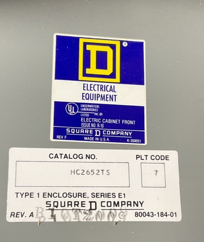 SQUARE D HC2652TS BREAKER PANELBOARD TYPE 1 SERIES E1 1452-2N 225A 250V 600VAC