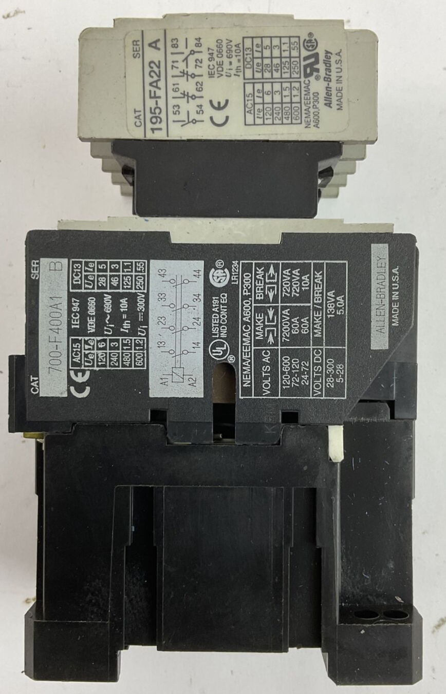 ALLEN BRADLEY 700-F400A1 SER B CONTACTOR 600VAC 300VDC 10A COIL 120V 195-FA22