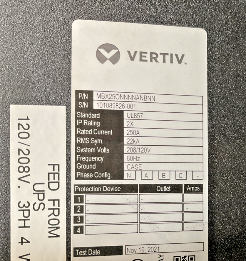 VERTIV POWERBAR iMPB BUSWAY 10' 8X30A , 2X20A BUS PLUGS UL857 208/120V EI GROUP